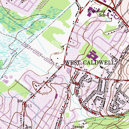 Topographic Map of West Caldwell, NJ