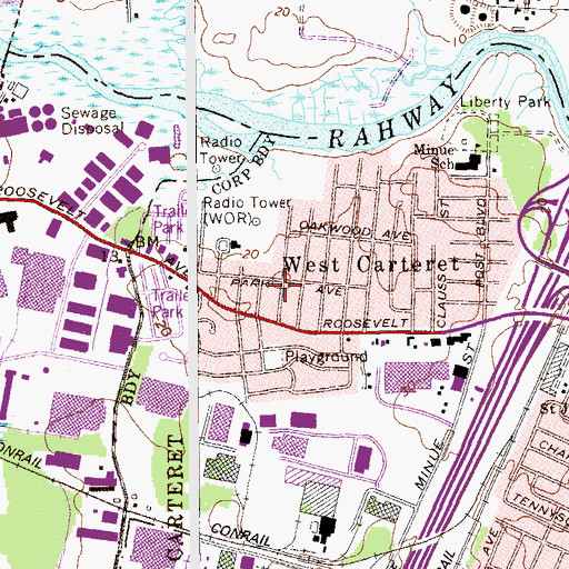 Topographic Map of West Carteret, NJ