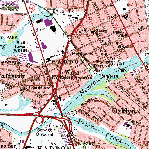 Topographic Map of West Collingswood, NJ