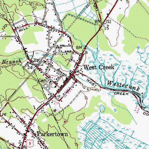 Topographic Map of West Creek, NJ