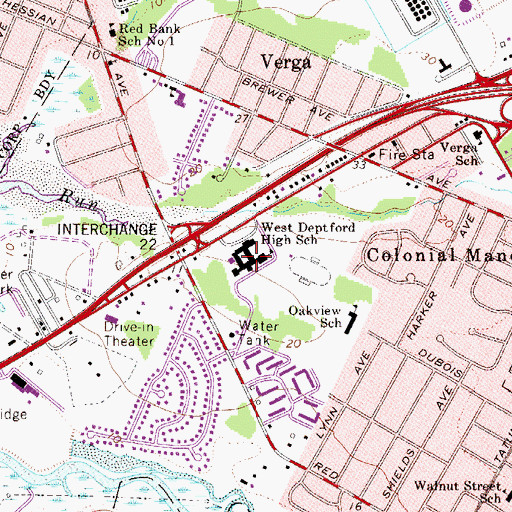 Topographic Map of West Deptford High School, NJ