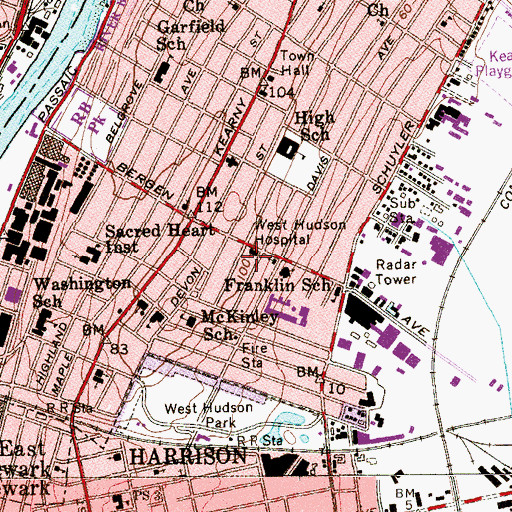 Topographic Map of Alaris Health System at Kearny, NJ