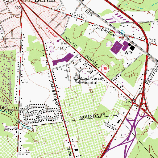 Topographic Map of Virtua West Jersey Hospital, NJ