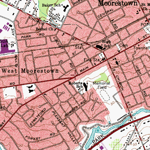 Topographic Map of West Moorestown, NJ