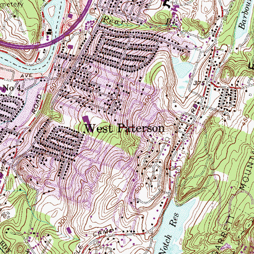 Topographic Map of Woodland Park, NJ