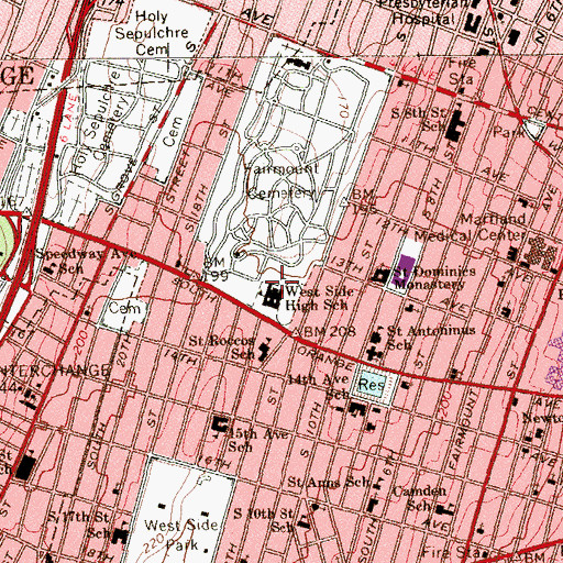 Topographic Map of West Side High School, NJ