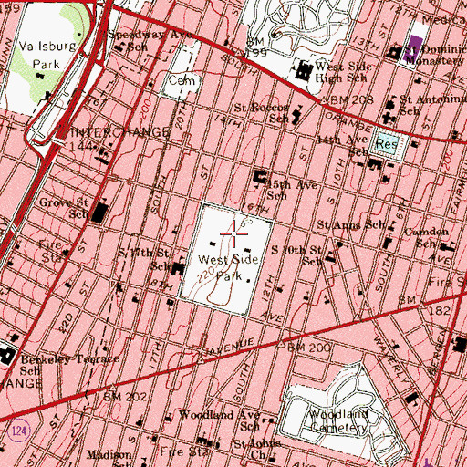 Topographic Map of West Side Park, NJ