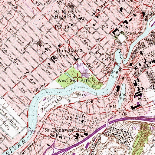 Topographic Map of West Side Park, NJ