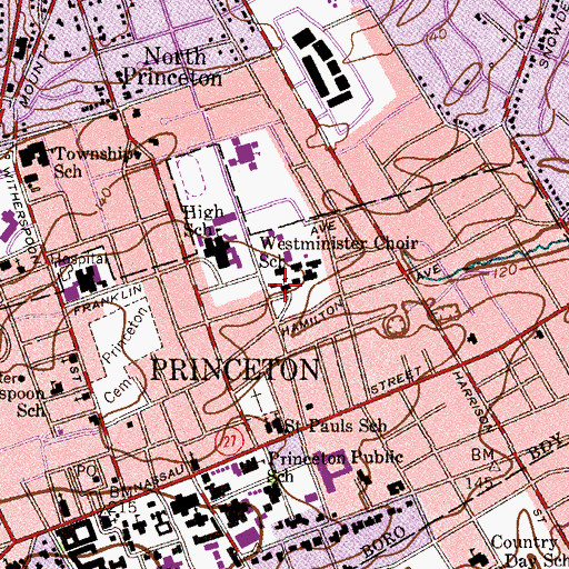 Topographic Map of Westminster Choir College, NJ