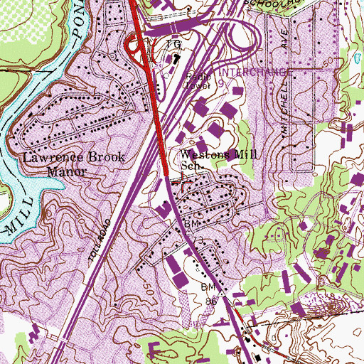 Topographic Map of Westons Mill School, NJ