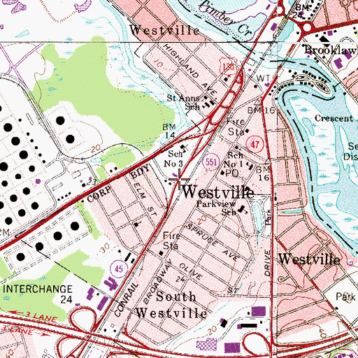 Topographic Map of Westville, NJ