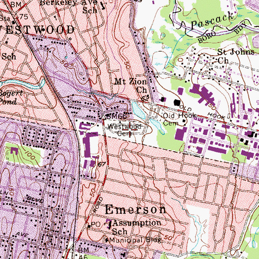 Topographic Map of Westwood Cemetery, NJ