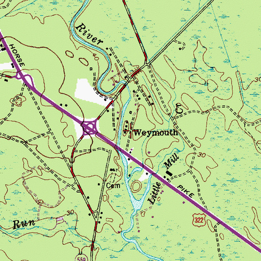 Topographic Map of Weymouth, NJ