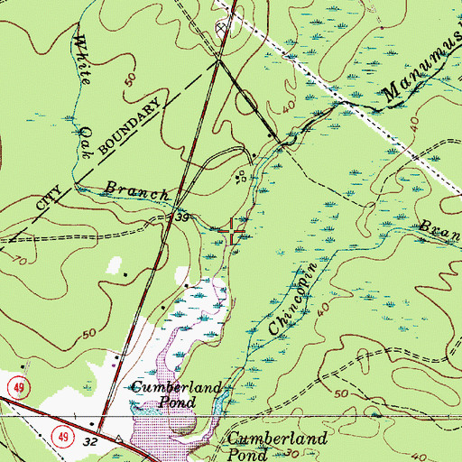 Topographic Map of White Oak Branch, NJ