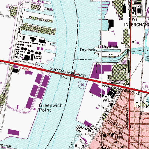 Topographic Map of Whitman Bridge, NJ