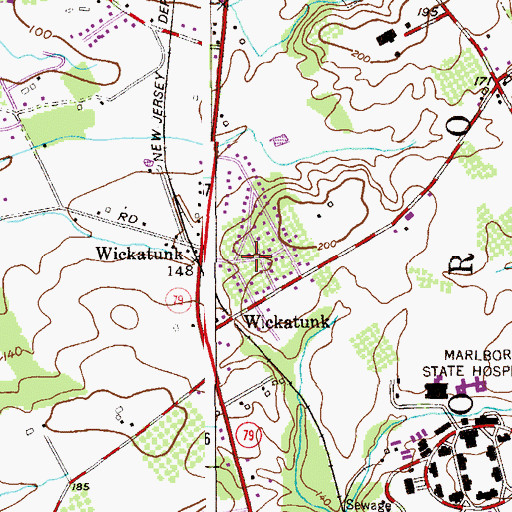 Topographic Map of Wickatunk, NJ