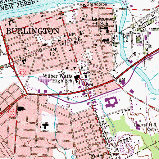 Topographic Map of Wilbur Watts Intermediate School, NJ