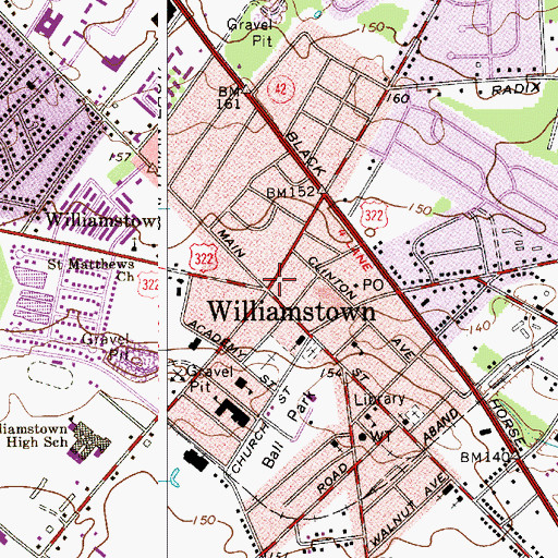 Topographic Map of Williamstown, NJ
