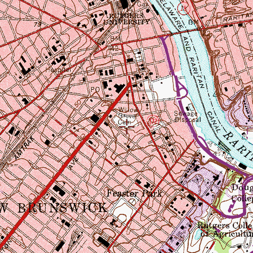 Topographic Map of Willow Grove Cemetery, NJ