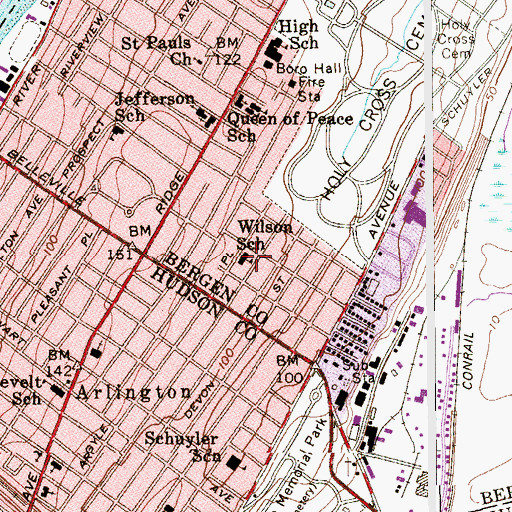 Topographic Map of North Arlington Middle School, NJ
