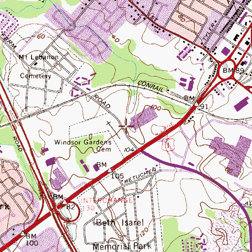 Topographic Map of Windsor Gardens Cemetery, NJ