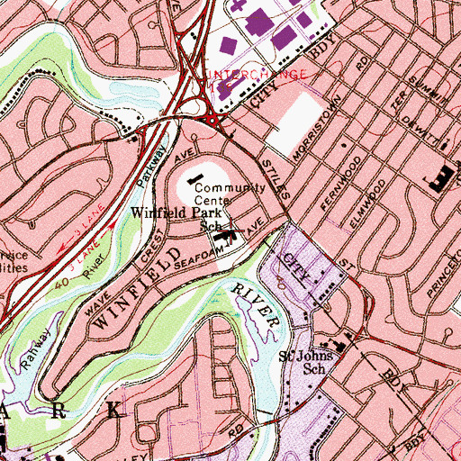 Topographic Map of Winfield Elementary School, NJ