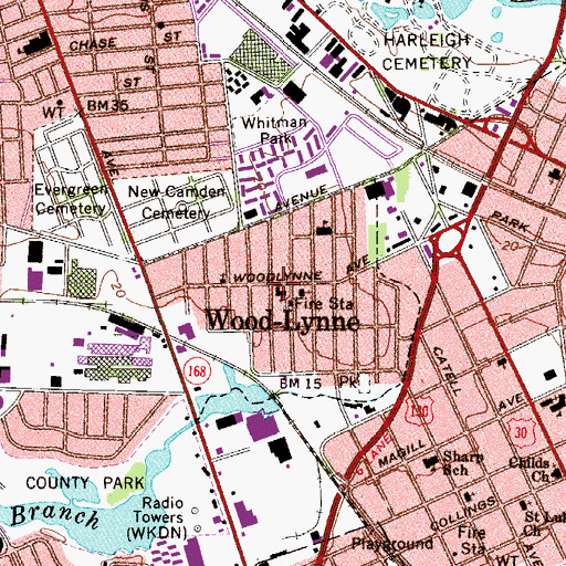 Topographic Map of Wood-Lynne, NJ
