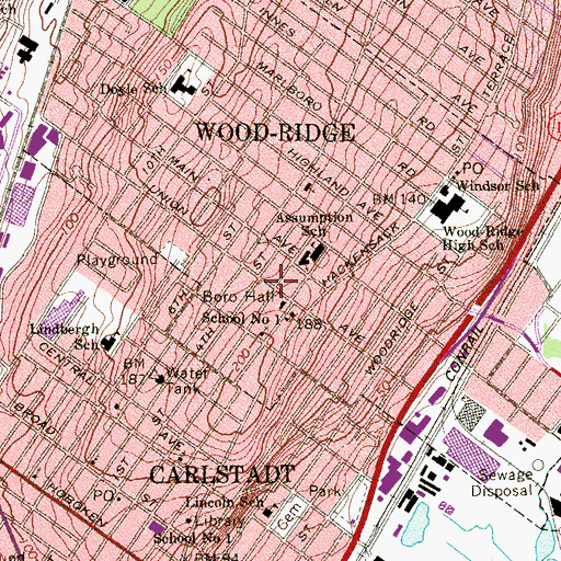 Topographic Map of Wood-Ridge, NJ