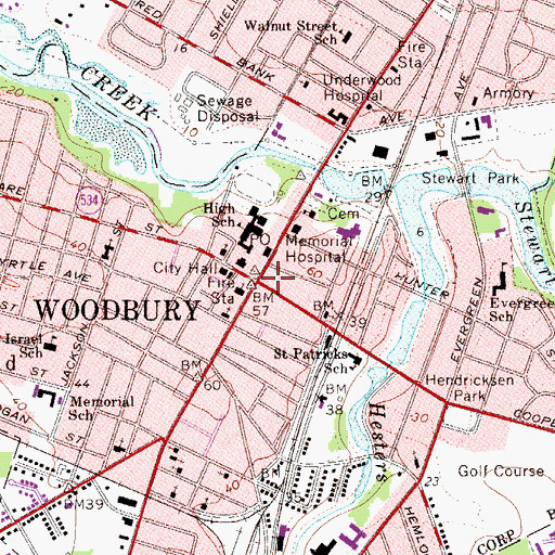 Topographic Map of Woodbury, NJ