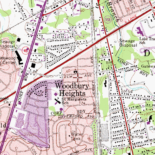 Topographic Map of Woodbury Heights, NJ