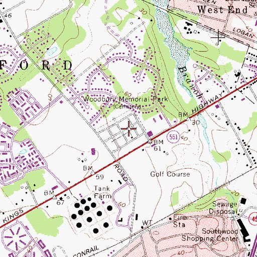 Topographic Map of Woodbury Memorial Park, NJ