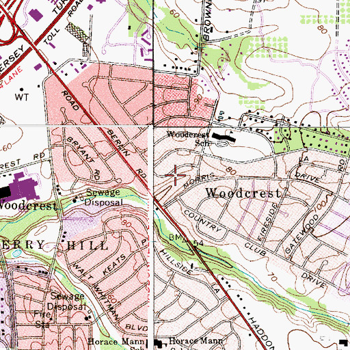 Topographic Map of Woodcrest, NJ