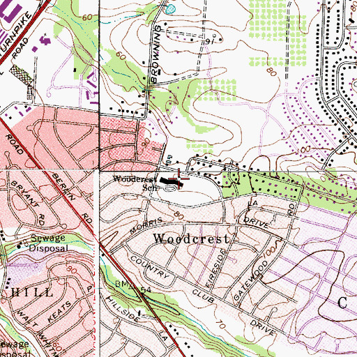 Topographic Map of Woodcrest Elementary School, NJ