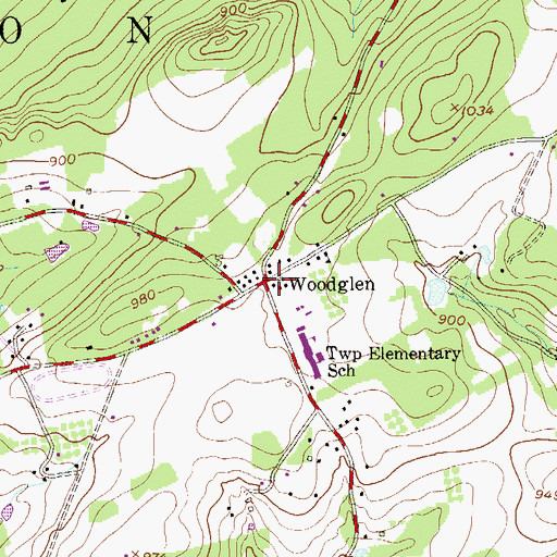 Topographic Map of Woodglen, NJ