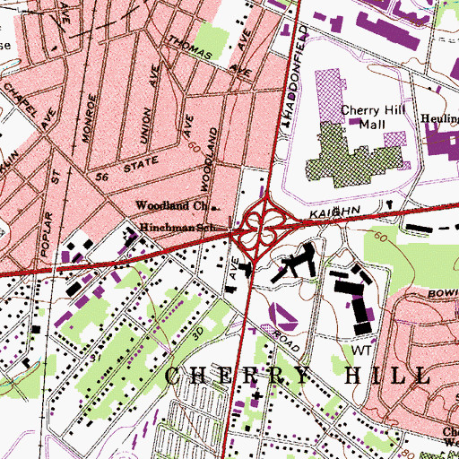 Topographic Map of Woodland Church, NJ