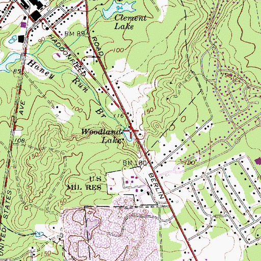 Topographic Map of Woodland Lake, NJ