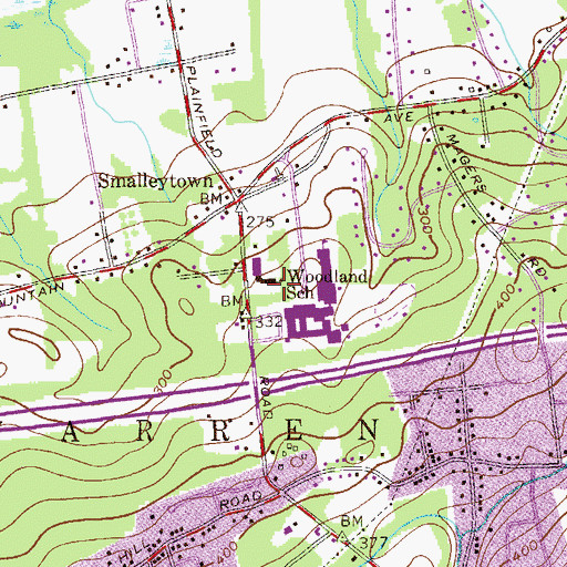 Topographic Map of Woodland Elementary School, NJ