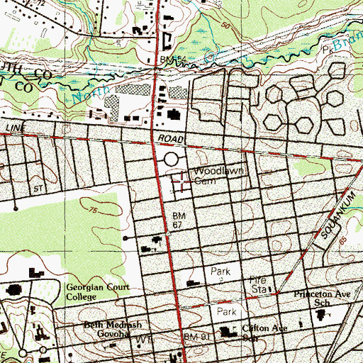 Topographic Map of Woodlawn Cemetery, NJ