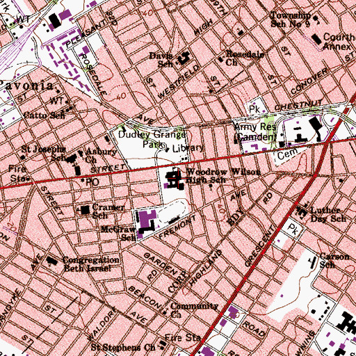 Topographic Map of Woodrow Wilson High School, NJ