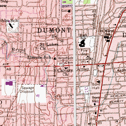 Topographic Map of Woodside Cemetery, NJ