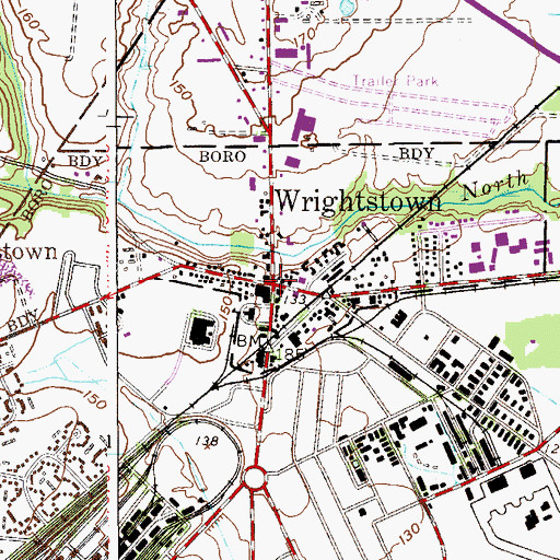 Topographic Map of Wrightstown, NJ