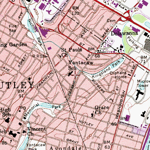 Topographic Map of Yantacaw Elementary School, NJ