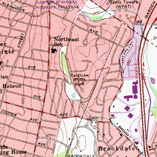 Topographic Map of Yantacaw Brook Park, NJ