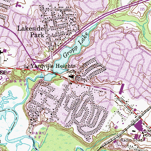 Topographic Map of Yardville Heights Elementary School, NJ