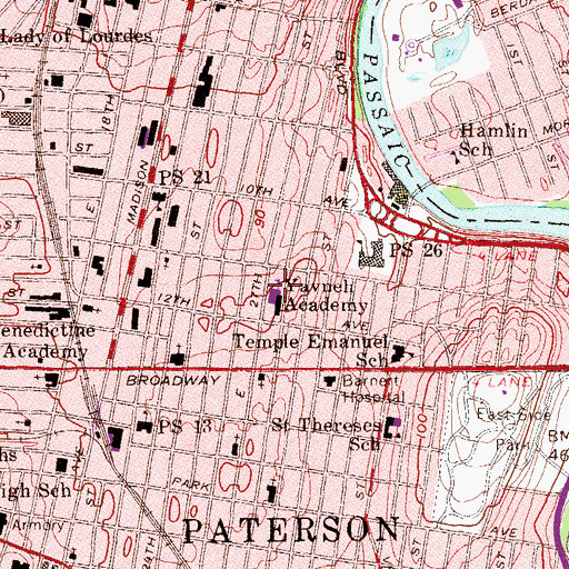 Topographic Map of Yavneh Academy (historical), NJ