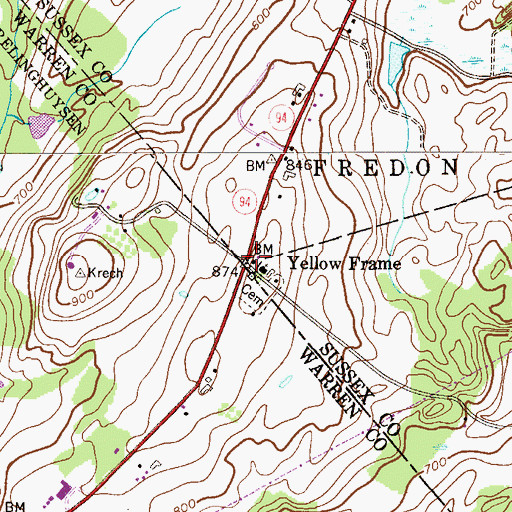 Topographic Map of Yellow Frame, NJ