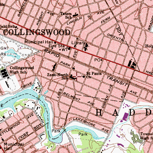 Topographic Map of Zane North Elementary School, NJ