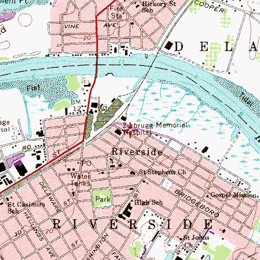 Topographic Map of Zurbrugg Memorial Hospital, NJ