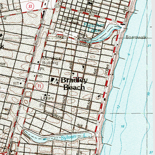 Topographic Map of Bradley Beach, NJ