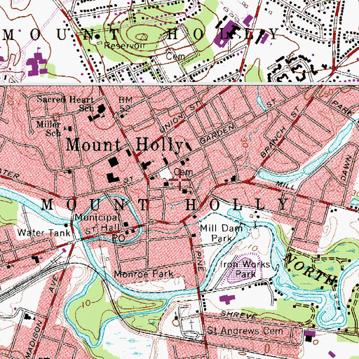 Topographic Map of Township of Mount Holly, NJ